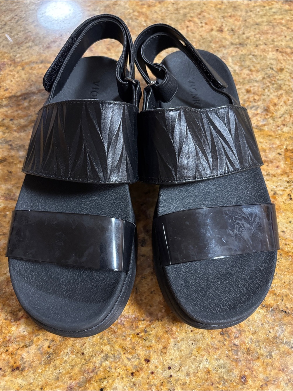 Vionic Black Two-Strap Comfort Sandals